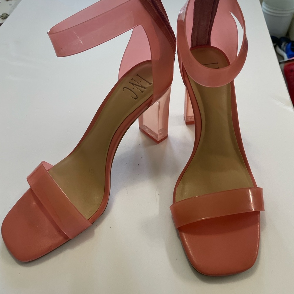 New INC McKenna Coral Clear Block Heels | Size 8